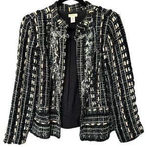 Chico's Preppy Black + Tan Tweed Lined Blazer Jacket Size Large (12)